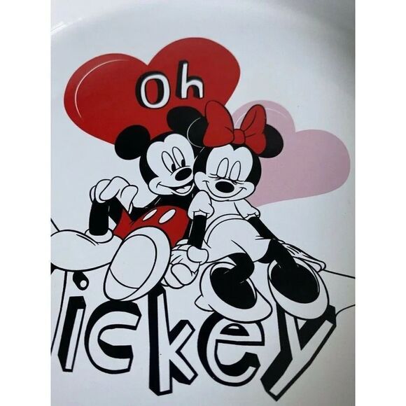 DISNEY MICKEY MINNIE MOUSE VAlentine’s PIE DISH BOWL Round 9” Ceramic New - Picture 4 of 9